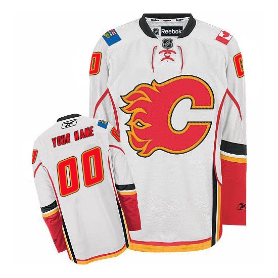 Reebok Calgary Flames Women's Customized Premier White Away Jersey On Sale