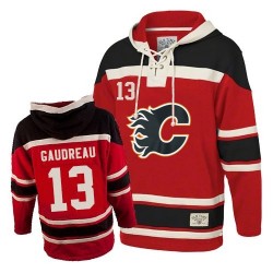 Johnny Gaudreau Calgary Flames Authentic Red Old Time Hockey Sawyer Hooded Sweatshirt Jersey