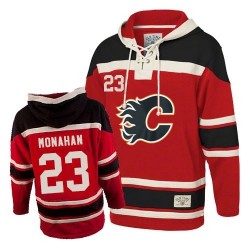Sean Monahan Calgary Flames Authentic Red Old Time Hockey Sawyer Hooded Sweatshirt Jersey
