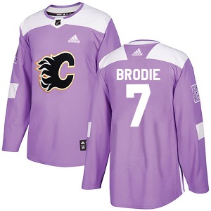 T.J. Brodie Calgary Flames Adidas Authentic Purple Fights Cancer Practice Jersey