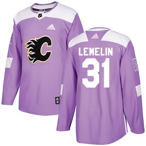 Rejean Lemelin Calgary Flames Adidas Authentic Purple Fights Cancer Practice Jersey