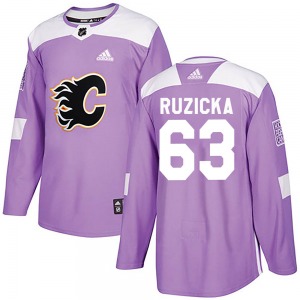 Adam Ruzicka Calgary Flames Adidas Authentic Purple Fights Cancer Practice Jersey