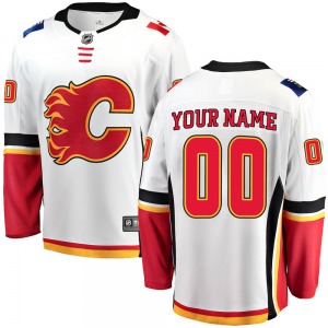 Youth Custom Calgary Flames Fanatics Branded Breakaway White Away Jersey