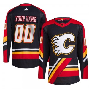 Custom Calgary Flames Adidas Authentic Black Custom Reverse Retro 2.0 Jersey