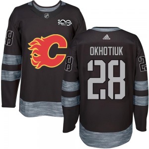 Youth Nikita Okhotiuk Calgary Flames Authentic Black 1917-2017 100th Anniversary Jersey