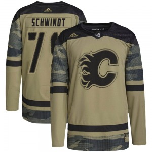 Youth Cole Schwindt Calgary Flames Adidas Authentic Camo Military Appreciation Practice Jersey