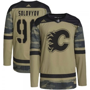 Youth Ilya Solovyov Calgary Flames Adidas Authentic Camo Military Appreciation Practice Jersey