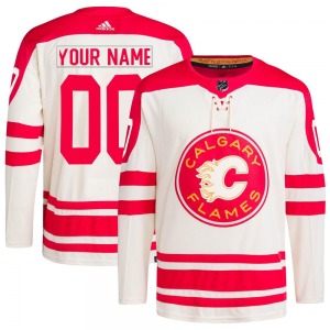Youth Custom Calgary Flames Adidas Authentic Cream Custom 2023 Heritage Classic Primegreen Jersey