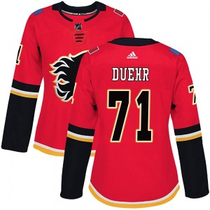 Women's Walker Duehr Calgary Flames Adidas Authentic Red Home Jersey