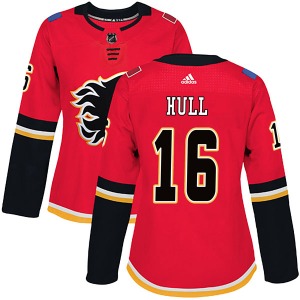 Women's Brett Hull Calgary Flames Adidas Authentic Red Home Jersey