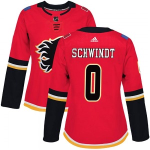 Women's Cole Schwindt Calgary Flames Adidas Authentic Red Home Jersey