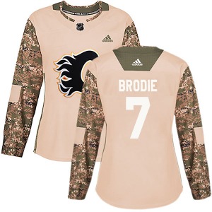 Women's T.J. Brodie Calgary Flames Adidas Authentic Camo Veterans Day Practice Jersey