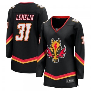 Women's Rejean Lemelin Calgary Flames Fanatics Branded Premier Black Breakaway 2022/23 Alternate Jersey