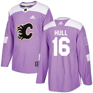 Youth Brett Hull Calgary Flames Adidas Authentic Purple Fights Cancer Practice Jersey