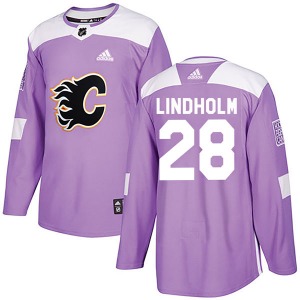 Youth Elias Lindholm Calgary Flames Adidas Authentic Purple Fights Cancer Practice Jersey