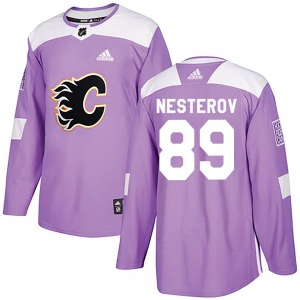 Youth Nikita Nesterov Calgary Flames Adidas Authentic Purple Fights Cancer Practice Jersey