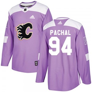 Youth Brayden Pachal Calgary Flames Adidas Authentic Purple Fights Cancer Practice Jersey