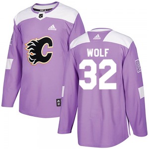 Youth Dustin Wolf Calgary Flames Adidas Authentic Purple Fights Cancer Practice Jersey
