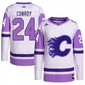 Youth Craig Conroy Calgary Flames Adidas Authentic White/Purple Hockey Fights Cancer Primegreen Jersey