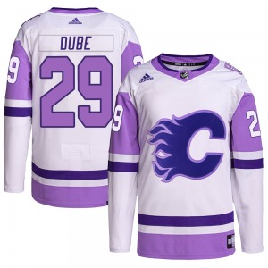Youth Dillon Dube Calgary Flames Adidas Authentic White/Purple Hockey Fights Cancer Primegreen Jersey