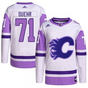 Youth Walker Duehr Calgary Flames Adidas Authentic White/Purple Hockey Fights Cancer Primegreen Jersey