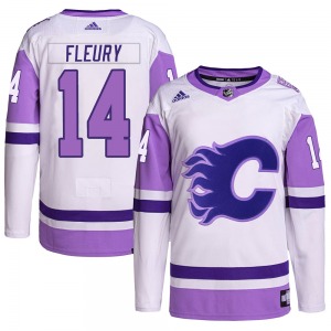 Youth Theoren Fleury Calgary Flames Adidas Authentic White/Purple Hockey Fights Cancer Primegreen Jersey