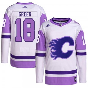 Youth A.J. Greer Calgary Flames Adidas Authentic White/Purple Hockey Fights Cancer Primegreen Jersey