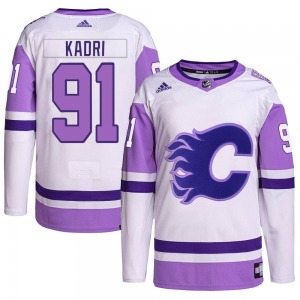 Youth Nazem Kadri Calgary Flames Adidas Authentic White/Purple Hockey Fights Cancer Primegreen Jersey