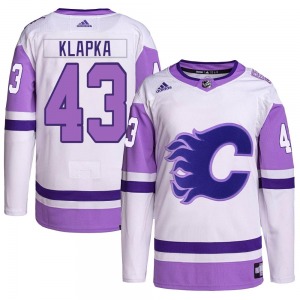 Youth Adam Klapka Calgary Flames Adidas Authentic White/Purple Hockey Fights Cancer Primegreen Jersey