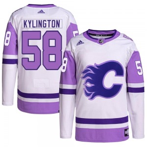 Youth Oliver Kylington Calgary Flames Adidas Authentic White/Purple Hockey Fights Cancer Primegreen Jersey