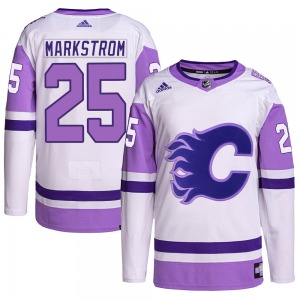 Youth Jacob Markstrom Calgary Flames Adidas Authentic White/Purple Hockey Fights Cancer Primegreen Jersey