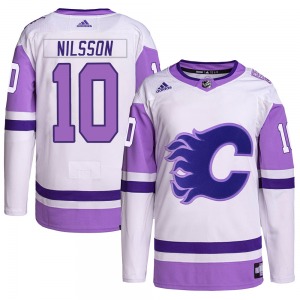 Youth Kent Nilsson Calgary Flames Adidas Authentic White/Purple Hockey Fights Cancer Primegreen Jersey