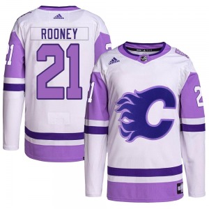 Youth Kevin Rooney Calgary Flames Adidas Authentic White/Purple Hockey Fights Cancer Primegreen Jersey