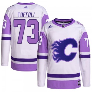 Youth Tyler Toffoli Calgary Flames Adidas Authentic White/Purple Hockey Fights Cancer Primegreen Jersey