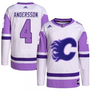 Rasmus Andersson Calgary Flames Adidas Authentic White/Purple Hockey Fights Cancer Primegreen Jersey