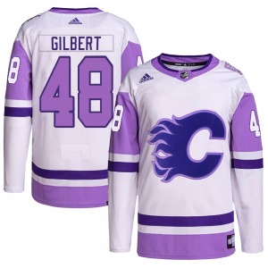 Dennis Gilbert Calgary Flames Adidas Authentic White/Purple Hockey Fights Cancer Primegreen Jersey