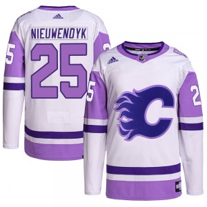 Joe Nieuwendyk Calgary Flames Adidas Authentic White/Purple Hockey Fights Cancer Primegreen Jersey