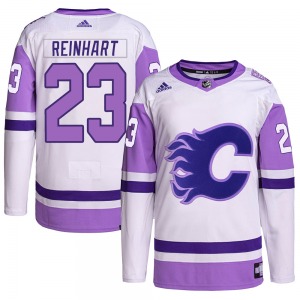 Paul Reinhart Calgary Flames Adidas Authentic White/Purple Hockey Fights Cancer Primegreen Jersey