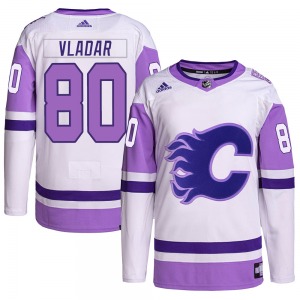 Dan Vladar Calgary Flames Adidas Authentic White/Purple Hockey Fights Cancer Primegreen Jersey