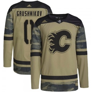 Artem Grushnikov Calgary Flames Adidas Authentic Camo Military Appreciation Practice Jersey