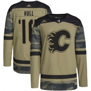 Brett Hull Calgary Flames Adidas Authentic Camo Military Appreciation Practice Jersey