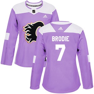 Women's T.J. Brodie Calgary Flames Adidas Authentic Purple Fights Cancer Practice Jersey