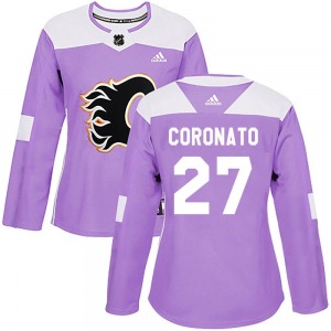 Women's Matt Coronato Calgary Flames Adidas Authentic Purple Fights Cancer Practice Jersey