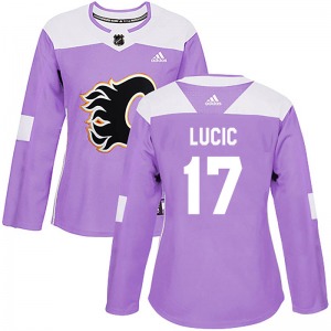 Women's Milan Lucic Calgary Flames Adidas Authentic Purple Fights Cancer Practice Jersey