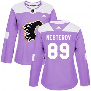 Women's Nikita Nesterov Calgary Flames Adidas Authentic Purple Fights Cancer Practice Jersey
