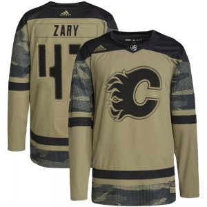 Connor Zary Calgary Flames Adidas Authentic Camo Military Appreciation Practice Jersey